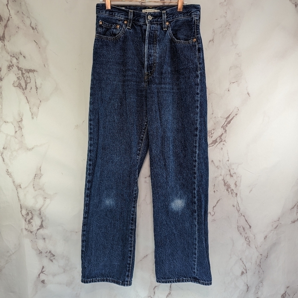 Levis Premium Jeans Women 27 Ribcage Straight Ankle Button Fly High Indigo Dark